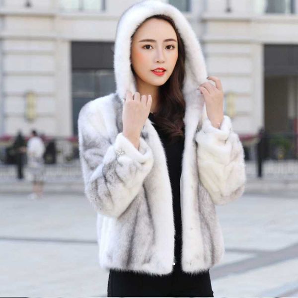 

women's fur & faux genuine mink jacket real coat with hood natural color lady's garment wholesale retail oem, Black