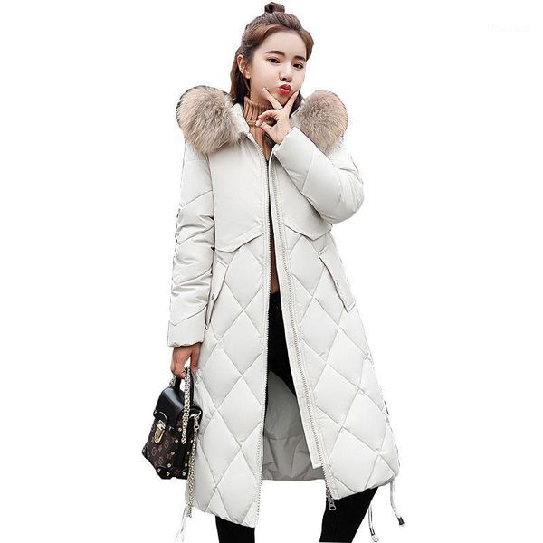 

fur collar hooded winter down coat jacket thick warm loose abrigos mujer invierno cotton padded wadded parkas, Black