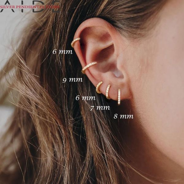

hoop & huggie aide round circle 925 sterling silver earrings for women ear bone nose ring aretes jewelry pendientes mujer, Golden;silver