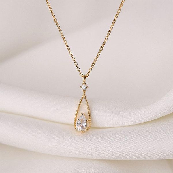 

pendant necklaces water drop for women's fashion accessories sparkling anti-allergy korean crystal jewelry party gifts, Silver