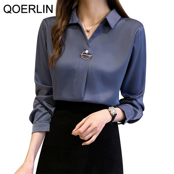 

autumn korean v-neck slim long sleeve shirt women plus size pearl beading lantern blouse female white shirts 210601