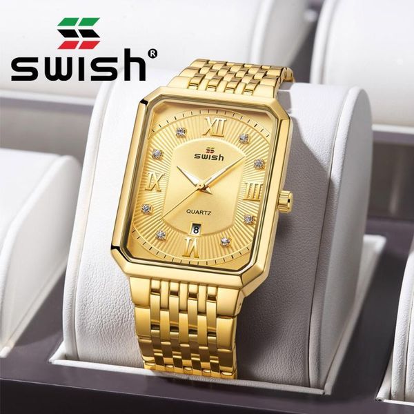 

gold rectangle watches men stainless steel luminous business wristwatch fashion sports military quartz clocks 2021 reloj wristwatches, Slivery;brown
