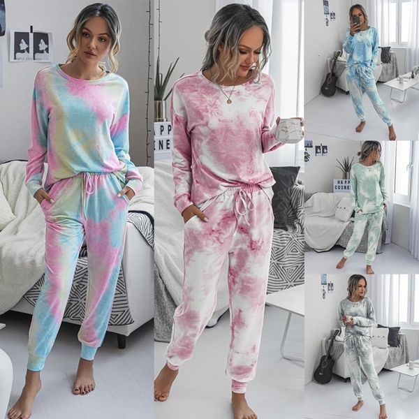 

2021 new de inverno mulheres outono set tie dye imprimir manga comprida camisa longa e cala treino duas peas casuais definir outfit hdp4, White