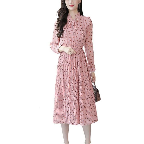 

polka dot print chiffon frilly retro ladies'dresses spring 2021 long sleeve plied casual dress thin d157 6tmm, Black;gray
