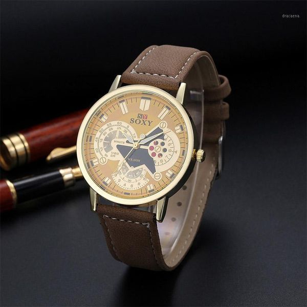 

2021luxury fashion sport watches men leather quartz analog casual cool watch soxy brand relogio masculino wristwatches, Slivery;brown