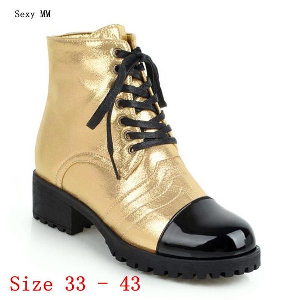 

boots spring autumn low med heels women ankle woman short heel shoes small plus size 33 - 43, Black