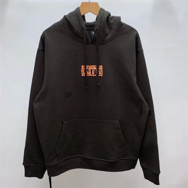 

2021 new hoodie men women kith flame hoodies blaze classic box pullovers cotton sweatshirts inside tag label jxti, Black