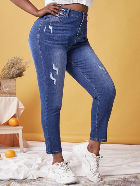 

women's jeans plus size high waist faded ripped skinny jeggings for women 4xl 5xl pants denim pencil, Blue