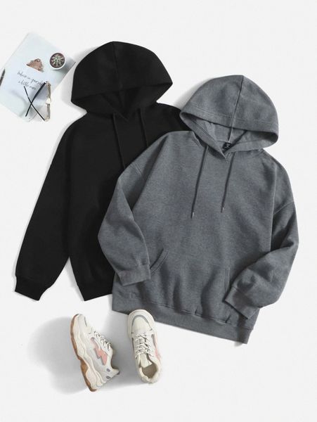 

plus 2pcs kangaroo pocket drawstring hoodie p3kh#, Black