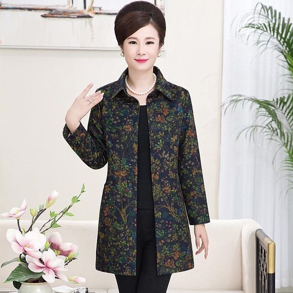 

women's jackets women 2021 spring autumn middle-aged loose coats female plus size printed ladies long sleeve thin overcoats w212, Black;brown