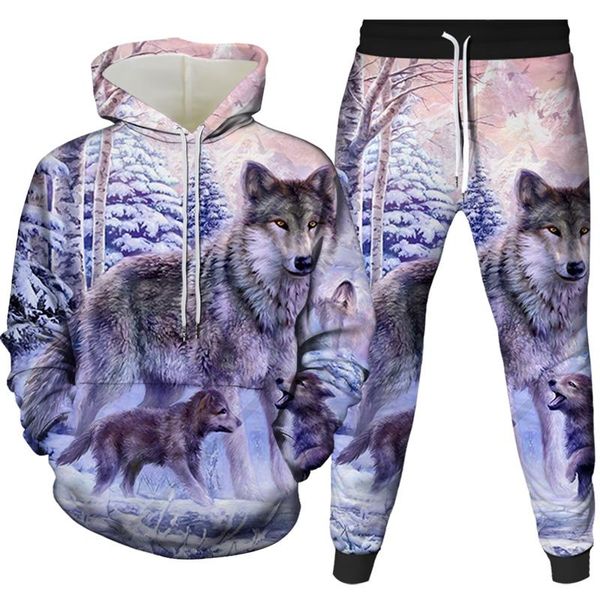 

men's tracksuits 2021 fashion men snow wolf animal 3d printed hooded hoodies / women's shinning design sweatshirts harajuku hoody, Gray