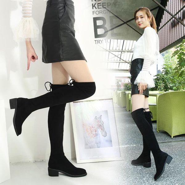 

boots all-match thick heel elastic women's 2021 winter thin, Black