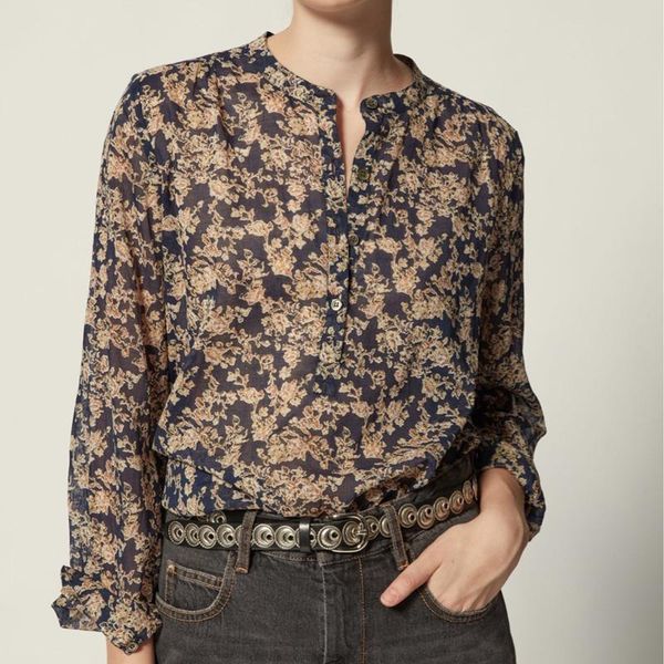 

retro print women shirt early autumn new o-neck long sleeve casual wild lady blouse, White