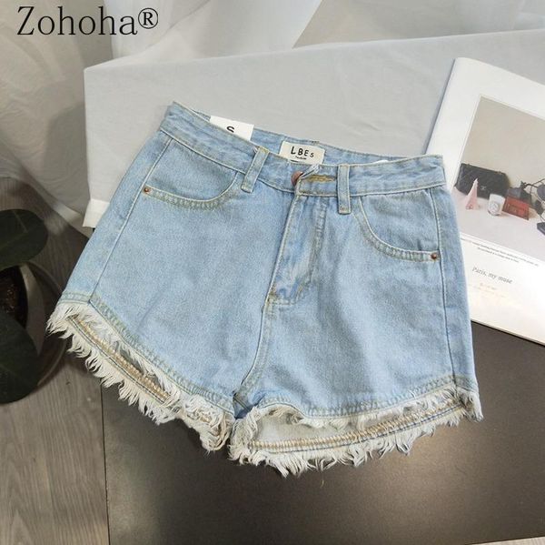 

women's jeans zohoha 2021 summer vintage high waisted shorts women pure color slim denim, Blue
