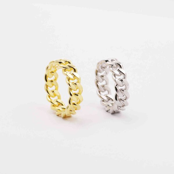 

solid 925 sterling silver unique mens chain style ring, Slivery;golden