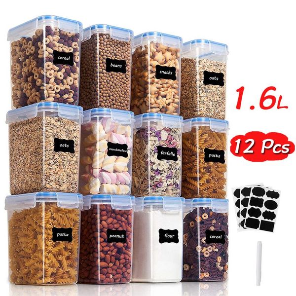 

storage bottles & jars 12pcs set 1600ml kitchen box for container vacuum transparent airtight organizer cabinet jar