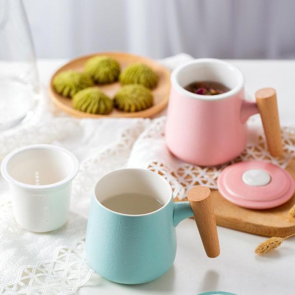 

mugs japanese style wooden handle mug ceramic tea cup with cover coffee