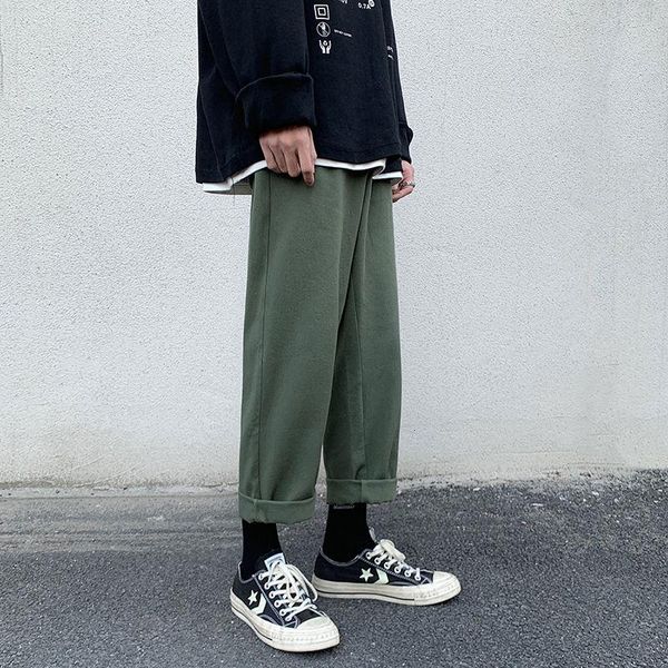 

cotton casual pants men's fashion solid color straight pants men streetwear korean loose wide-leg mens trousers m-5xl, Black