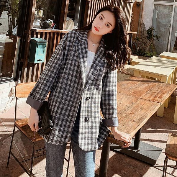 

2021 woman spring and autumn plaid small suit jacket female british style retro casual suit women's blazer, White;black