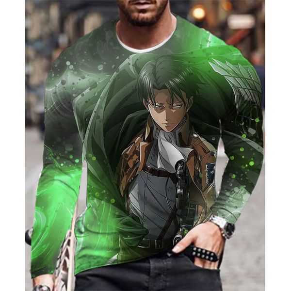 

attack on titan handsome and fresh men is a 3d printed t-shirt visual impact party streetwear round neck high-quality long-sleeved designer, White;black