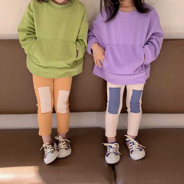 

milancel 2021 spring new girls pants korean patch patchwork leggings 210303, Blue