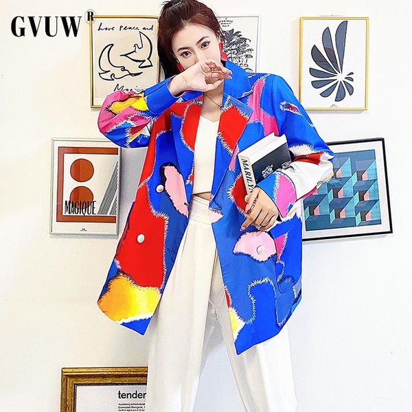 

women's suits & blazers [gvuw] color contrast c-position blazer age reducing printing suit coat fried street 21 spring and autumn kb163, White;black