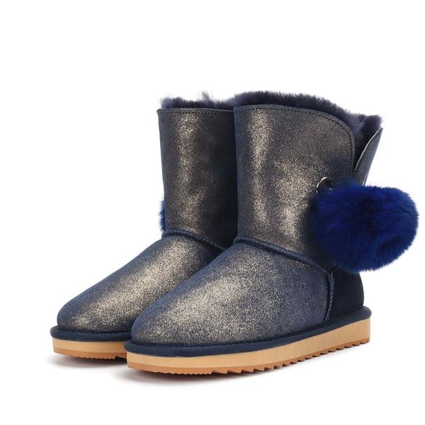 

boots zx12 incess fully fur winter for women single button faux-fur use real and leather comfort, Black