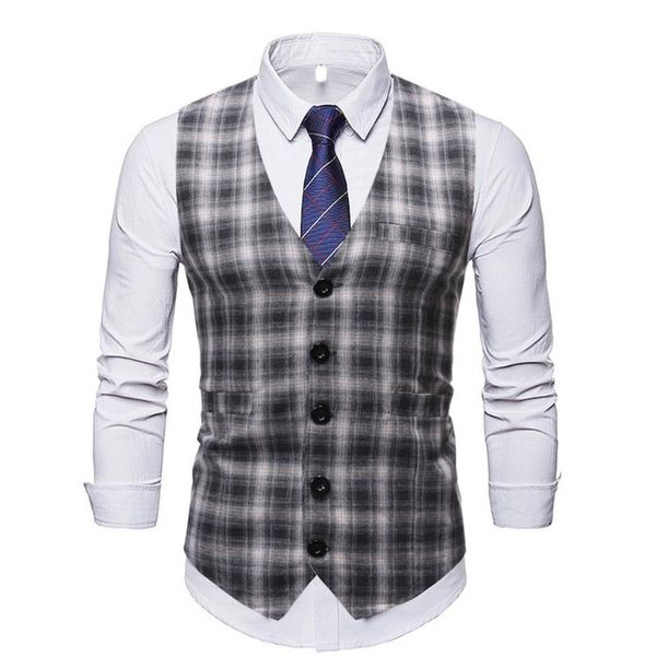 

men's vests fashion style vest business leisure men slim fit mens suit checked waistcoat homme jacket #es, Black;white