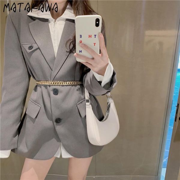 

women's suits & blazers matakawa notched blazer women jacket spring 2021 retro single breasted loose mid-length suit, White;black