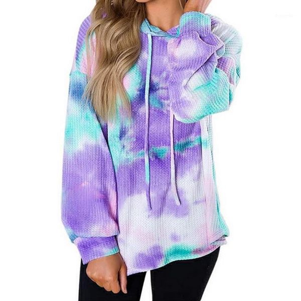 

gym clothing 2021 color crop hoodies multicolor casual women drawstring hooded sweatshirt autumn tie dye long sleeve1, White;black