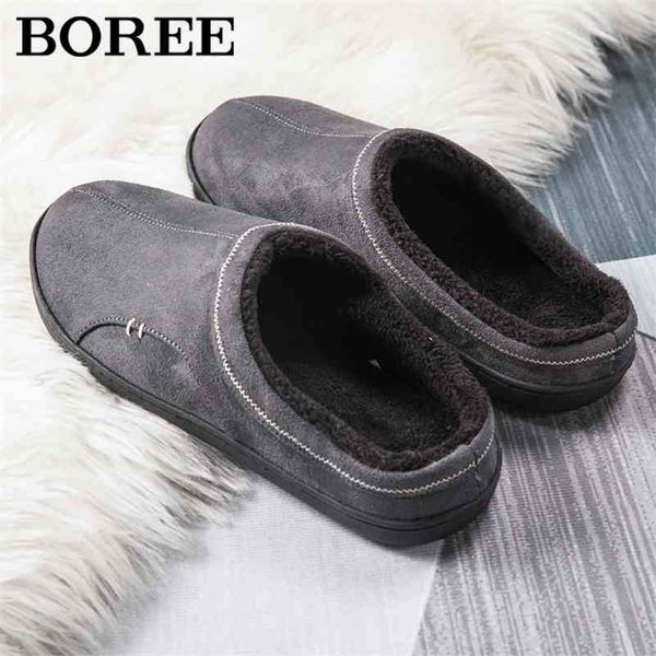 

boree classic home slippers for men winter suede short plush man non slip bedroom slipper couple soft indoor shoes male 210805, Black