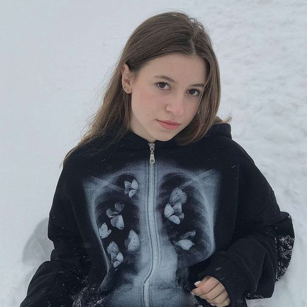 

autumn winter net red same breastbone butterfly contrast color hoodie loose leisure long coat, Black;brown