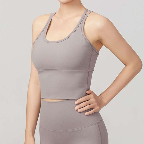 

vest spring and summer new u-shape high back strength shockproof sports bra sling tight yoga suit, Gray