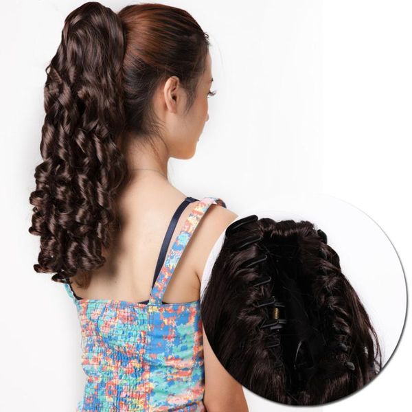

synthetic wigs gres curly women clip-in ponytail high temperature fiber burgundy color hairpieces with hairpins hair, Black
