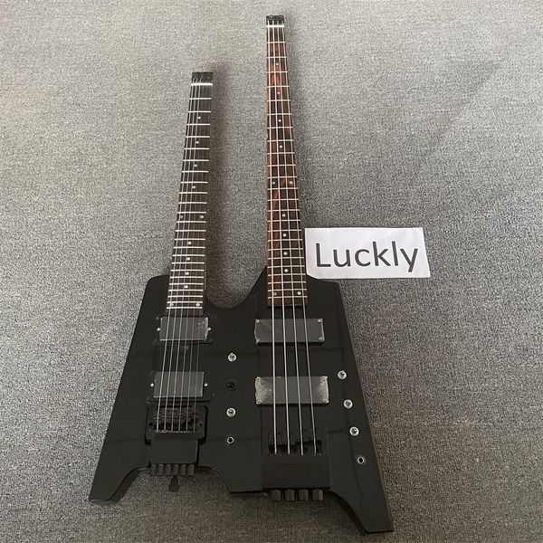 

electric guitar headless black hardware black color mahogany body double guitar