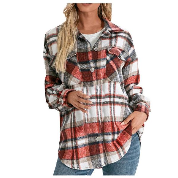 

women's jackets 2021 autumn plaid jacket women overshirt long checkered woman female sleeve winter coat shirt for, Black;brown
