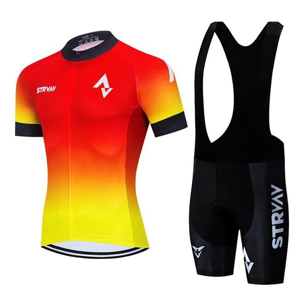 

racing sets 2021 strvav pro team summer cycling jersey set bicycle clothing breathable men short sleeve shirt bike bib shorts 20d gel pad, Black;blue