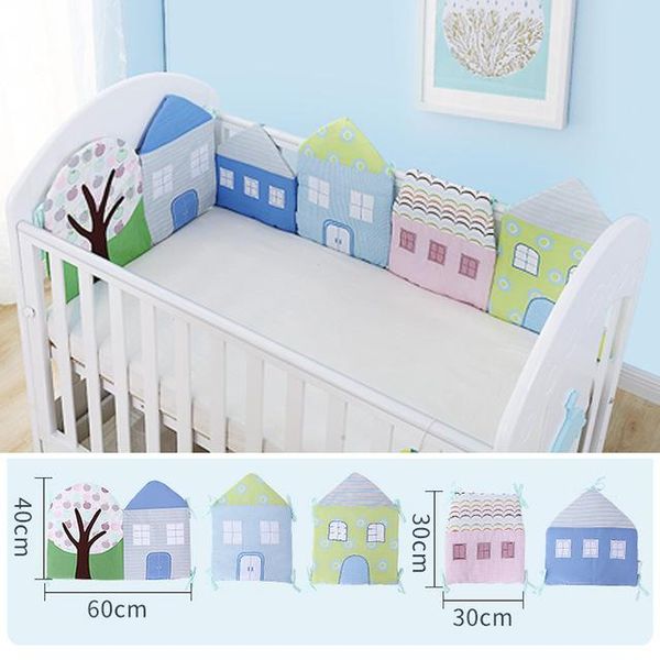 

5pcs/pack infant crib bumper bed protector baby kids cotton cot nursery bedding house bumper for boy and girl
