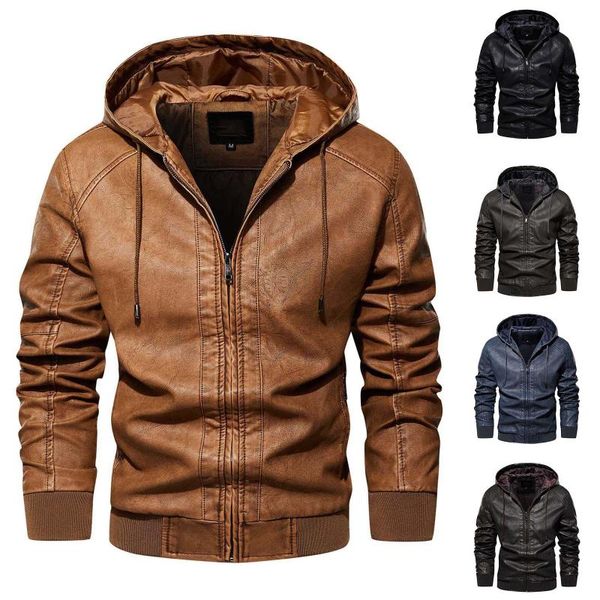

men's jackets men 2021 distressed leather jacket autumn brand casual motor coat winter vintage outwear faux, Black;brown