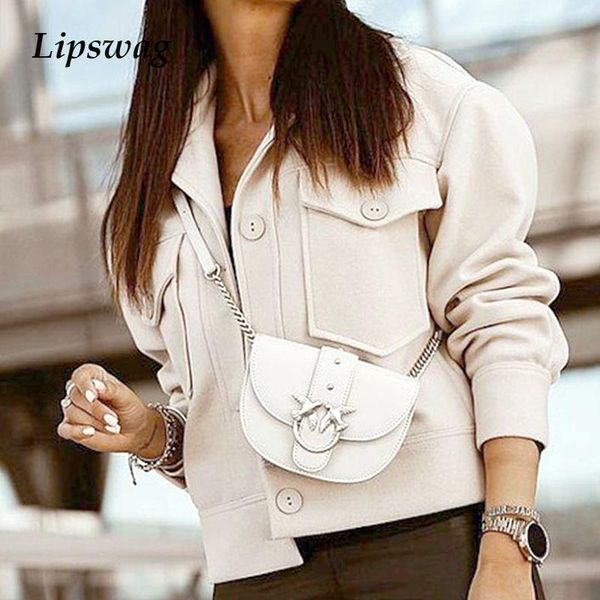 

women's wool & blends women fashion buttons short coats jackets elegant pocket warm overcoat autumn turn-down collar harajuku clothes c, Black
