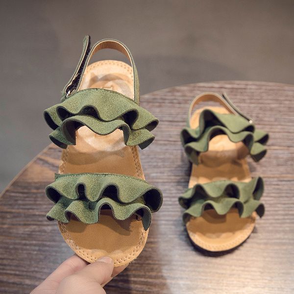 

Summer Lotus Leaf Little Girls Beach Sandals Casual Simple Suede Open Toe Childrens Beach Shoes Little Kids Toddler Baby Flats, Beige