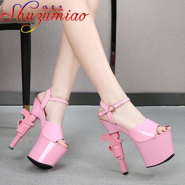 

sandals shuzumiao woman shoes 2021 gun heel platform strange style fringe thin heels strip pole dance shoe, Black