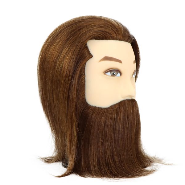 

8" man mannequin head with beard 100% human hair training for hairdresser, White
