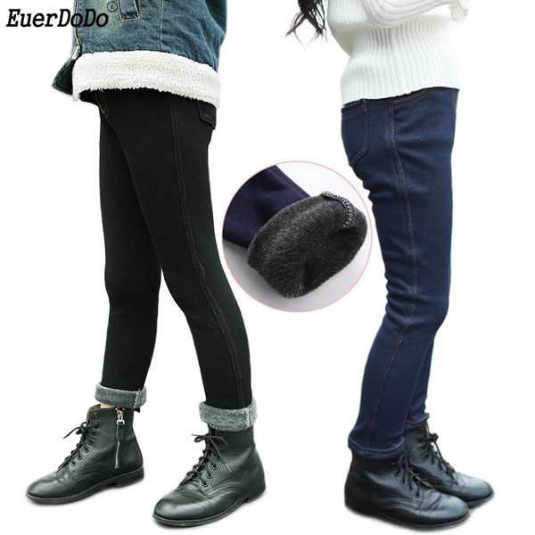 

children jeans for girls age 2 3 4 6 8 10 12 years winter pants fleece girls jeans kids warm pants children girl trousers, Blue