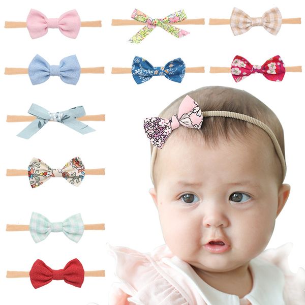 Neugeborenes Baby Stirnbänder elastisches Stirnband Kinder Haarschmuck Kinder süße Haarbänder Nylon Schleife Kopfbedeckung Kopfschmuck für Kleinkind Retro-Stil QM530