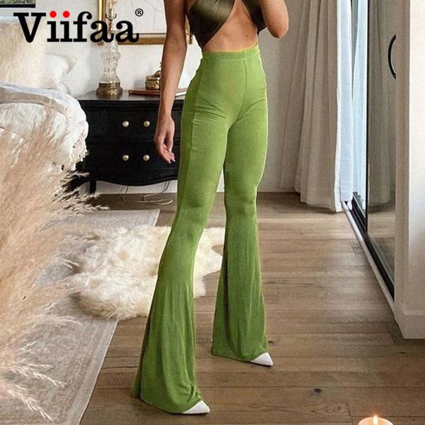 

women's pants & capris viifaa high waist knitted skinny vintage flare women clothing summer spring 2021 fashion streetwear slim fit tro, Black;white