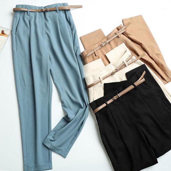 

women's pants & capris women chic fashion office wear straight korean vintage 2021 spring autumn high waist zipper solid color female t, Black;white