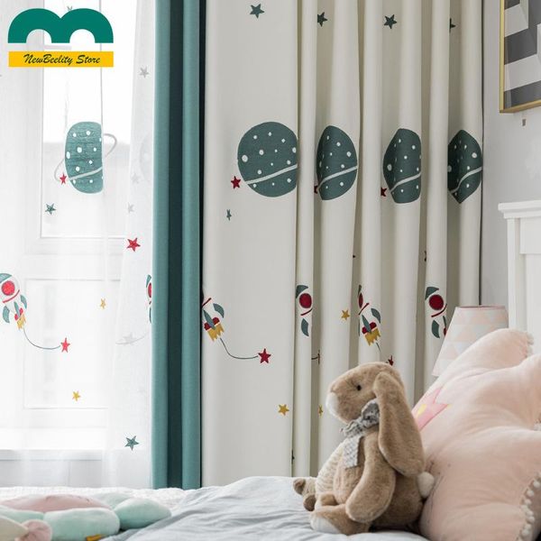 

curtain & drapes cartoon embroidered blackout curtains for children's room living bedroom window kids boy white blue cute customized