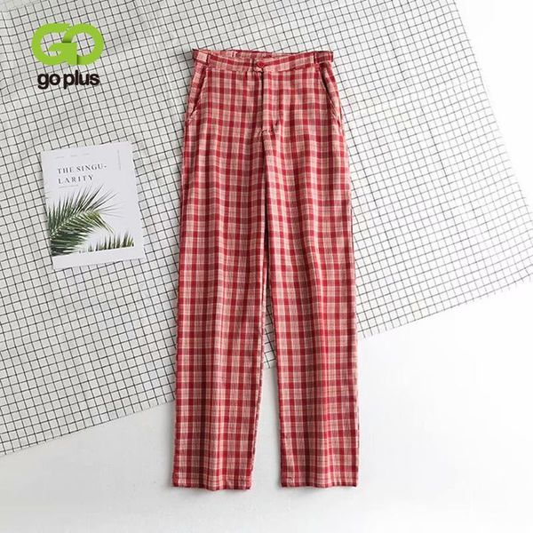 

women's pants & capris goplus women vintage red plaid wide leg high waist trousers korean clothes spodnie damskie pantalones de mujer c, Black;white