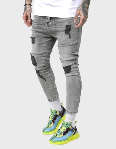 

men's jeans siksilk light gray distressed, Blue